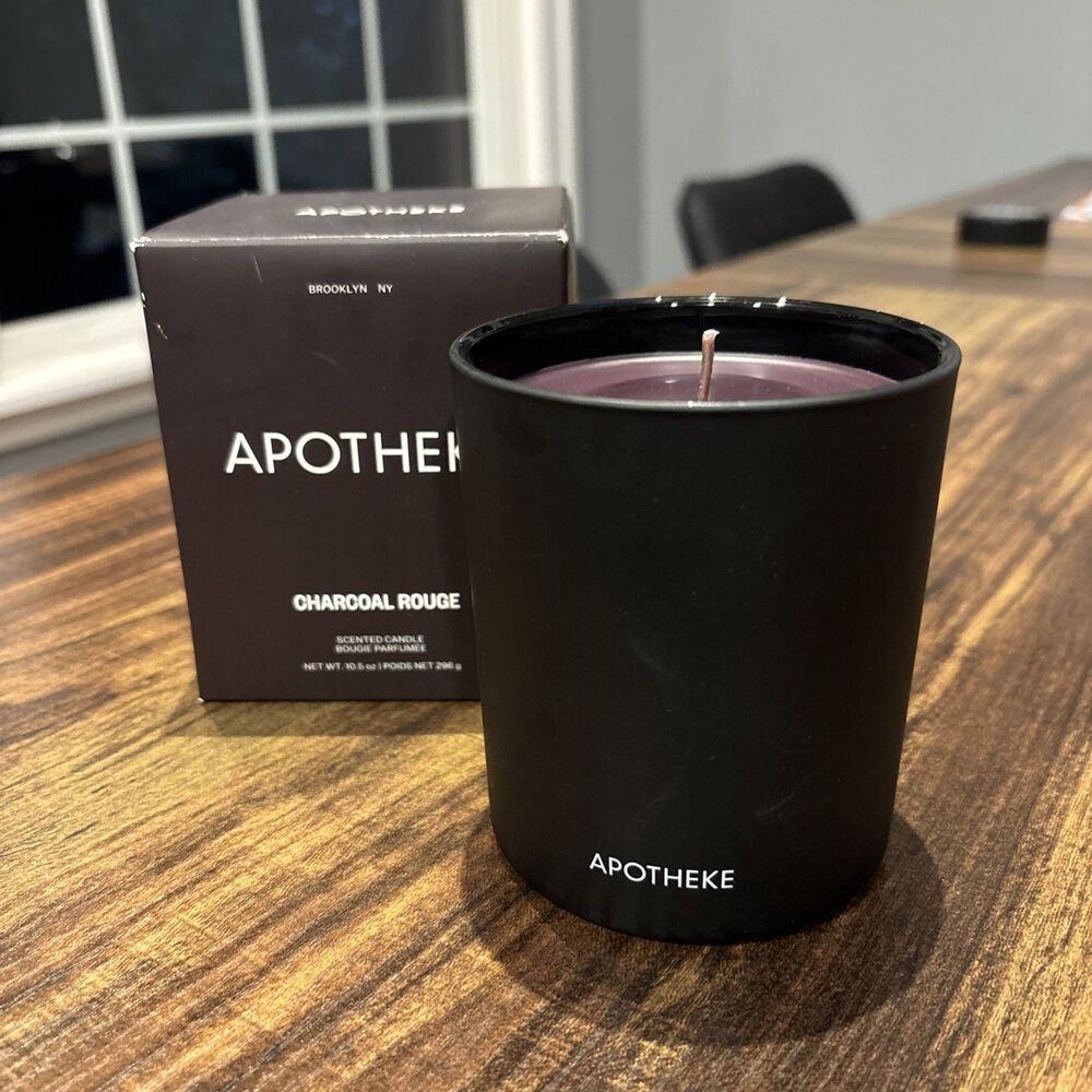 APOTHEKE Charcoal Rose Scented Soy Candle 10.5 oz Black Glass Jar NEW